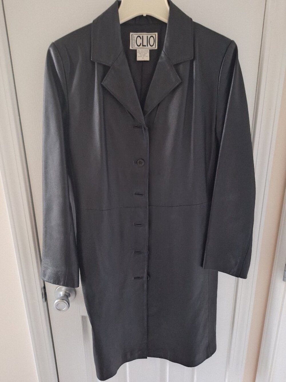 Clio Black Leather Women's Trench Coat
